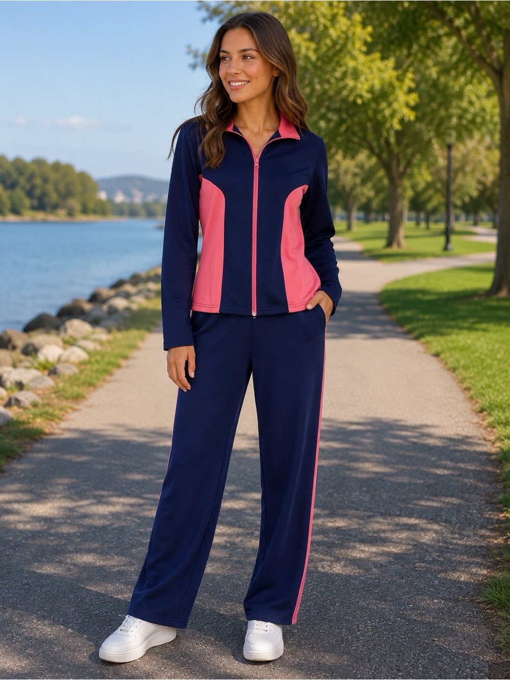 Chadwicks of Boston Navy & Peach Colorblock Tracksuit Set - Size M - Picture 1 of 5